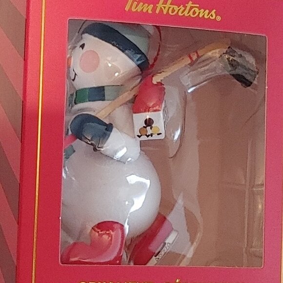 ADORABLE 2023 Tim Hortons Snowman Ornament BNIP Hockey Stick Timbits Box… - Picture 2 of 8